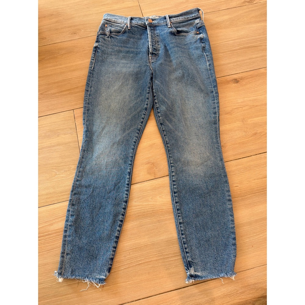 Mother The Stunner Ankle Fray Jeans Crate Digger Blue High Rise Skinny Size 29‎